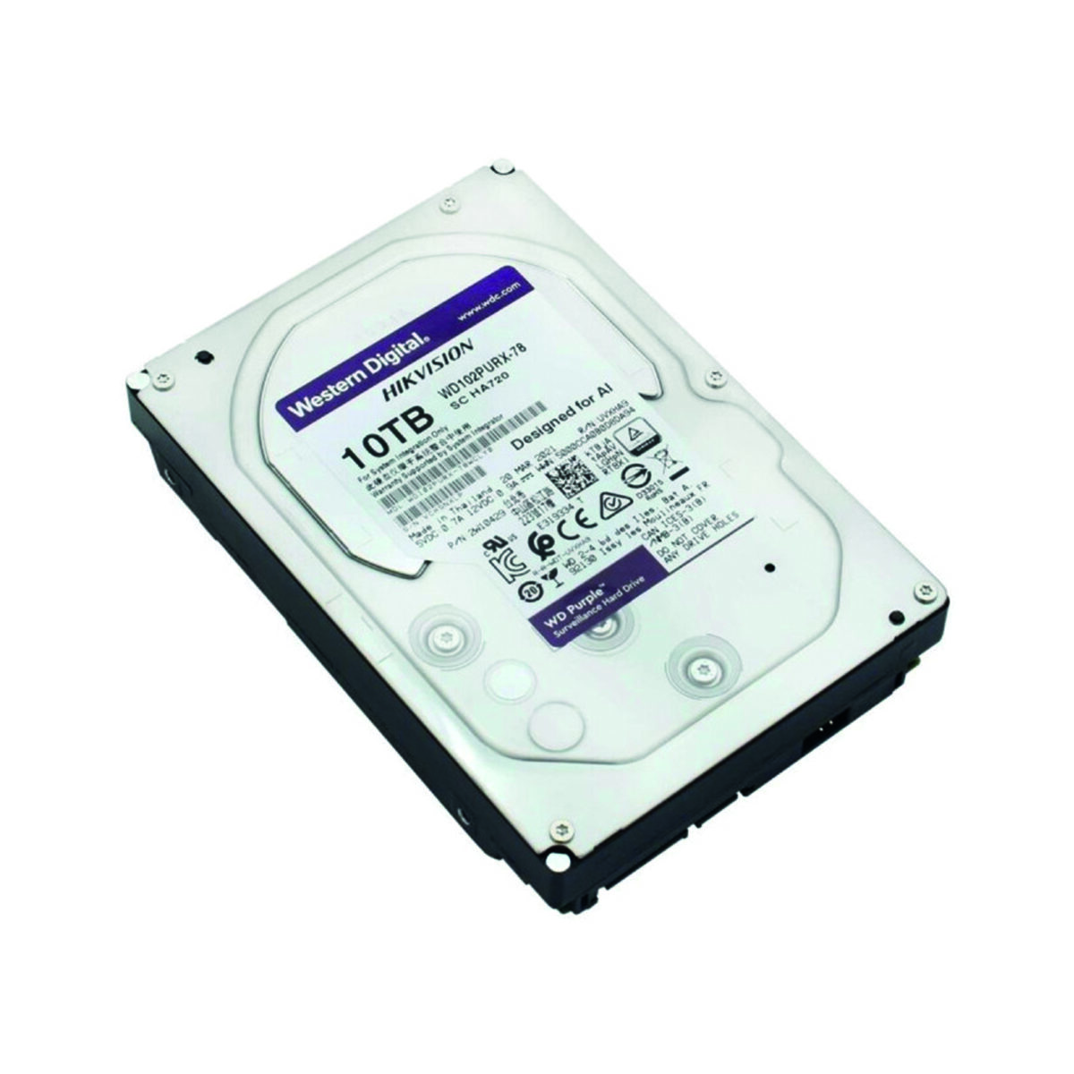 Disque dur interne 3.5" Western Digital Purple 10To pour les systèmes de vidéosurveillance et de sécurité (WD102PURX-78)