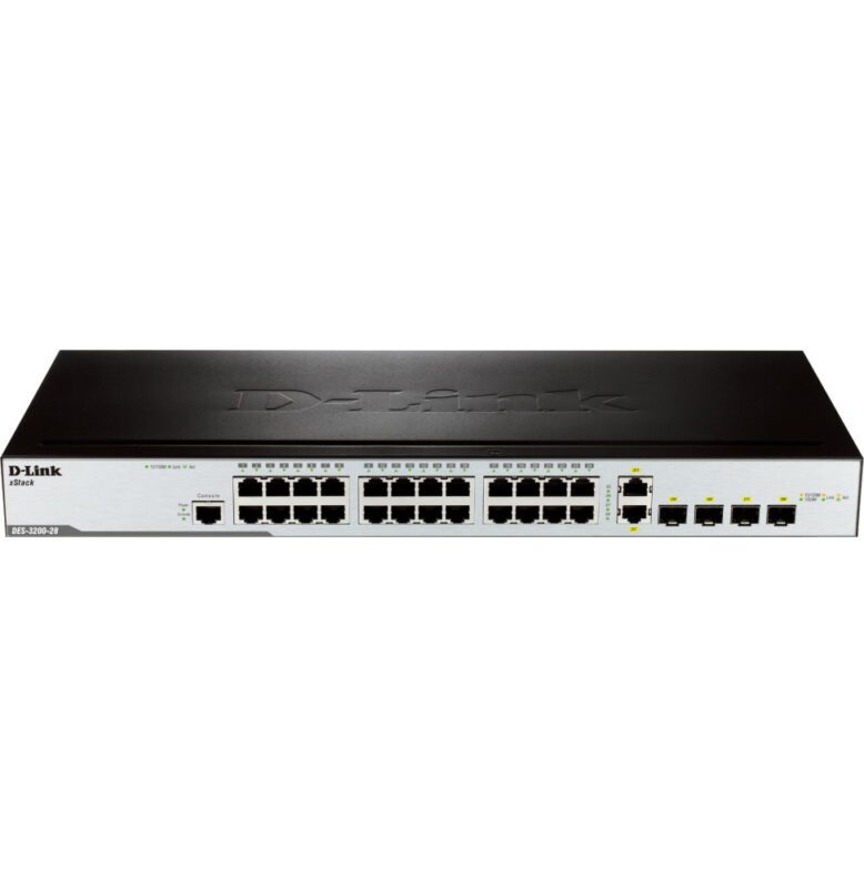 Switch Administrable D-LINK 24 ports 10/100 Base-TX, 2x100/1000 SFP, 2xCombo SFP+10/100/1000Base-T (DES-3200-28/E)