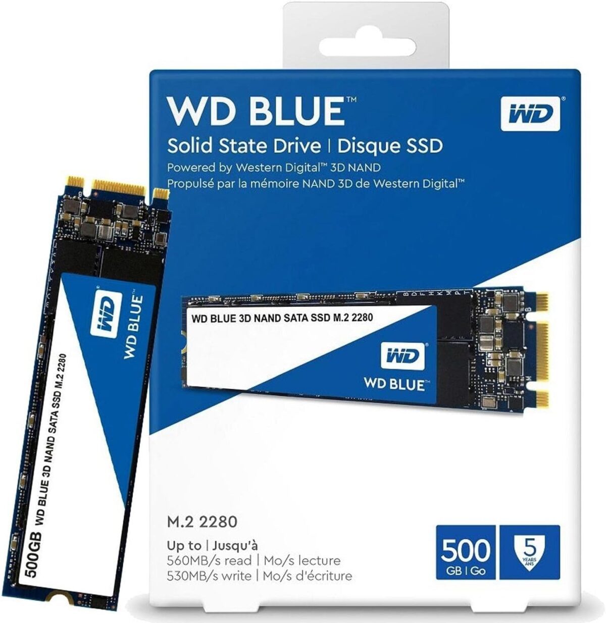 Disque dur interne SSD 500Go Western Digital Bleu 3D Nand M.2 SATA (WDS500G2B0B )