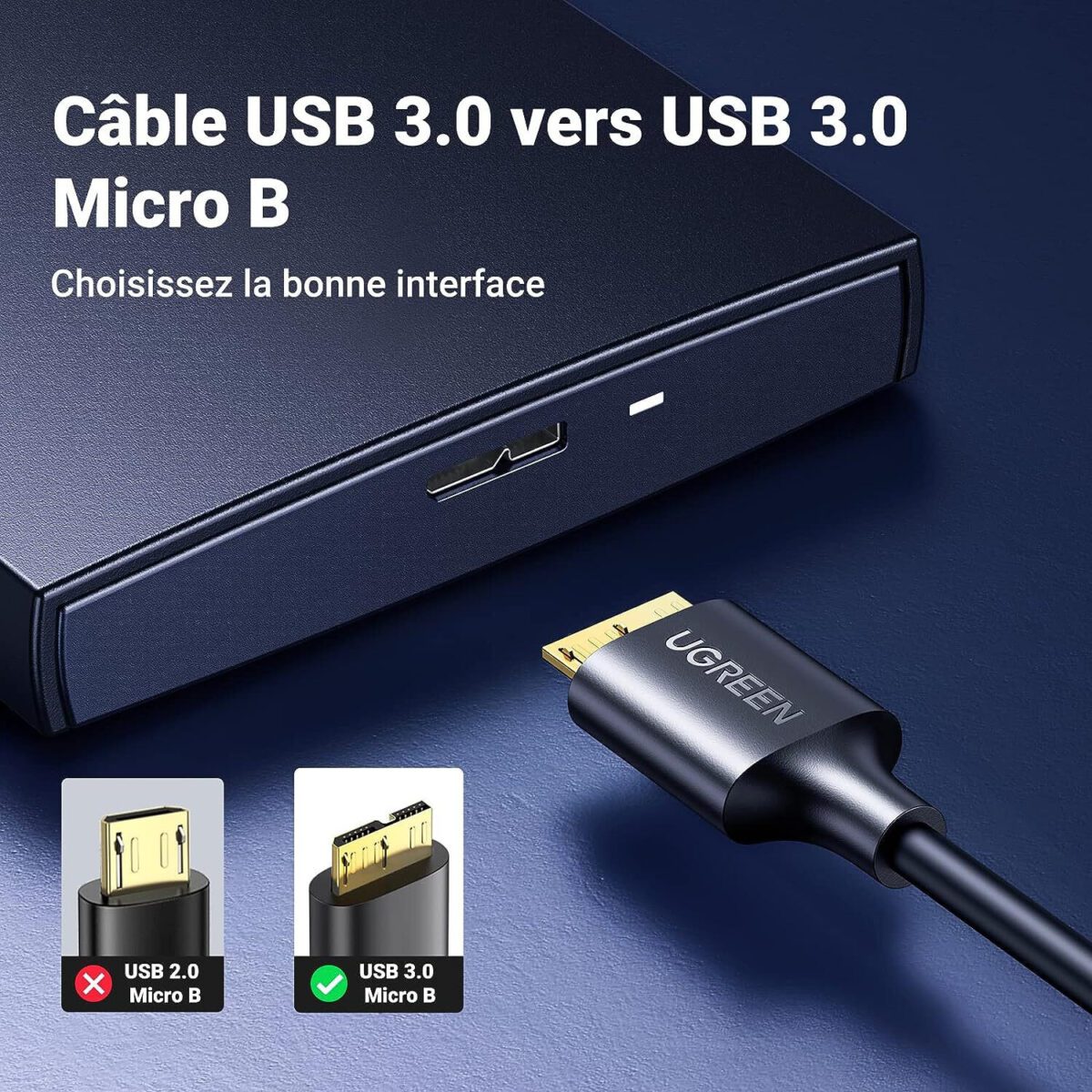 Câble Ugreen USB 3.0 vers Micro USB-B - 0.5 mètre (10840)